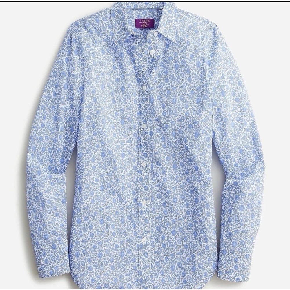J.Crew Shirt Slim-fit Blue White Liberty Fabric D'Anjo Coast Ditzy Floral Size 4